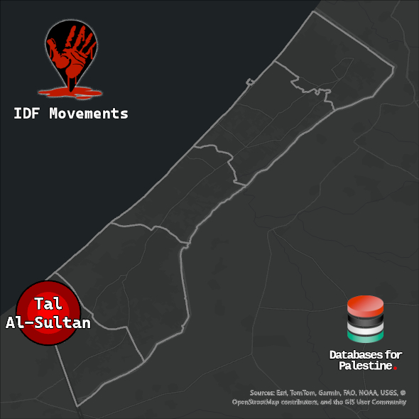 Map showing the location of Tal Al-Sultan inside Gaza.